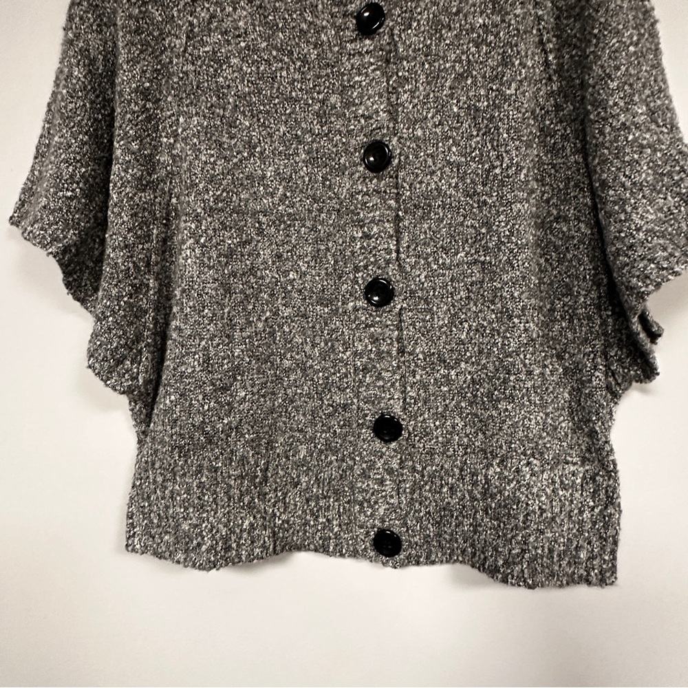 Serengeti Gray  with Black Buttons  Front Closing Batwing  Cardigan, XL - Picture 5 of 5